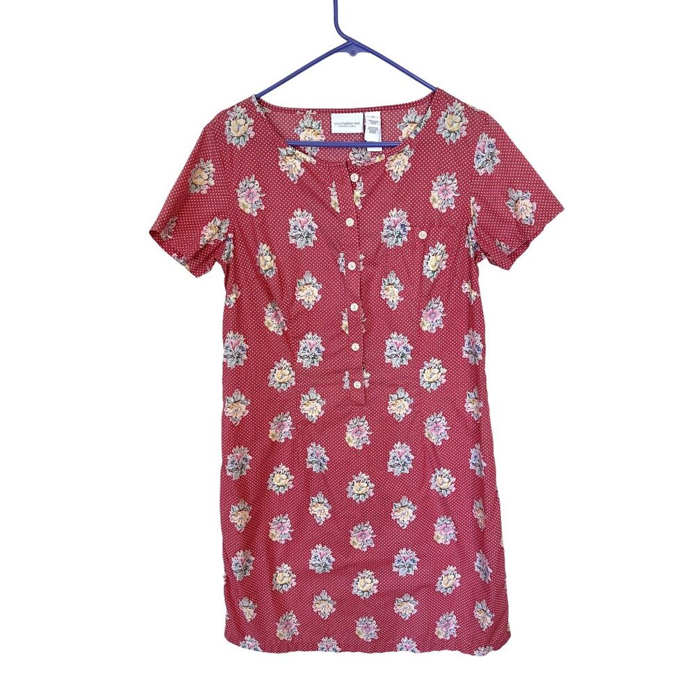 Liz Claiborne Vtg Dress Floral Polka Dot Cotton Size 10 Pink Knee Length